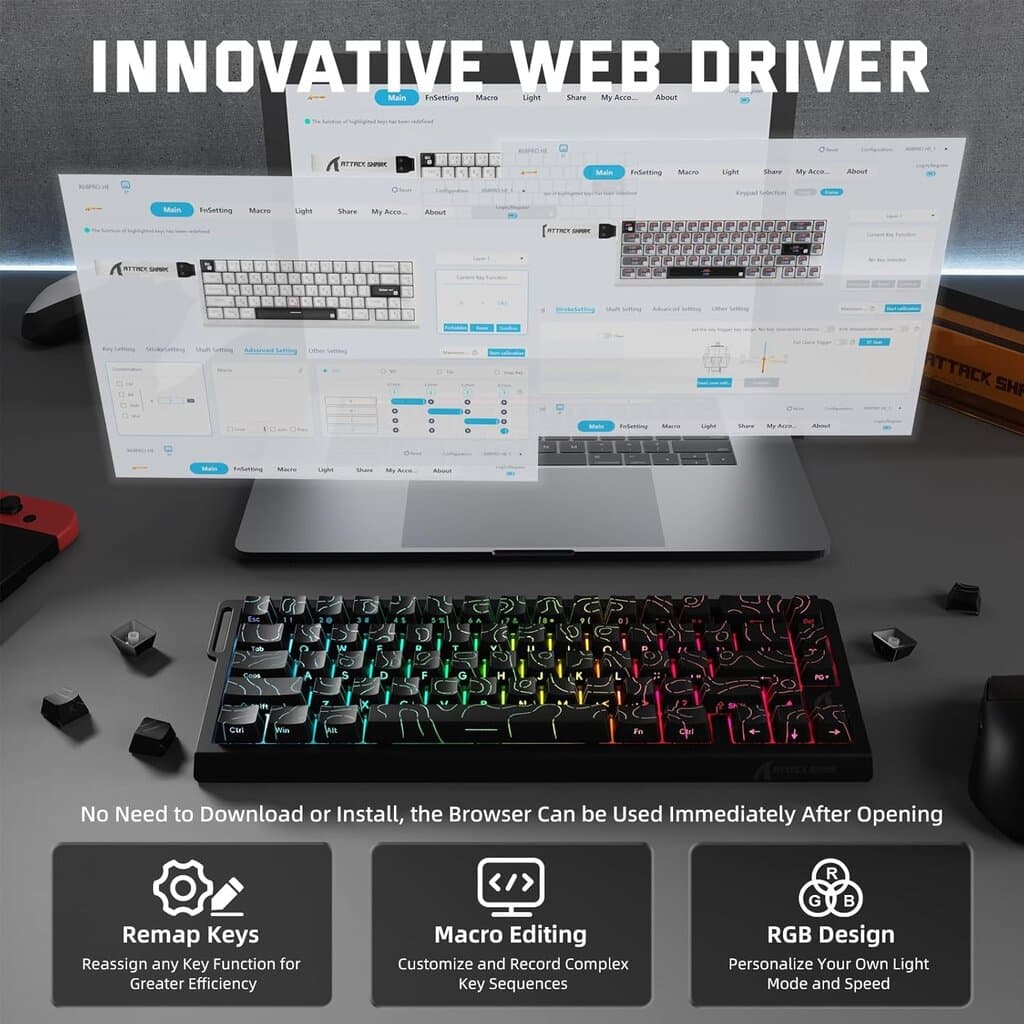 ATTACK SHARK X68 Pro HE Keyboard Black-Countour Line 6