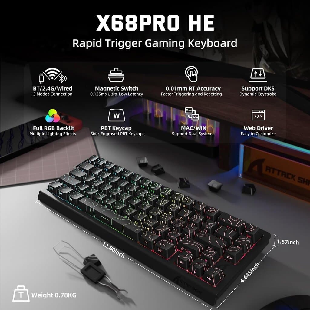 ATTACK SHARK X68 Pro HE Keyboard Black-Countour Line 2