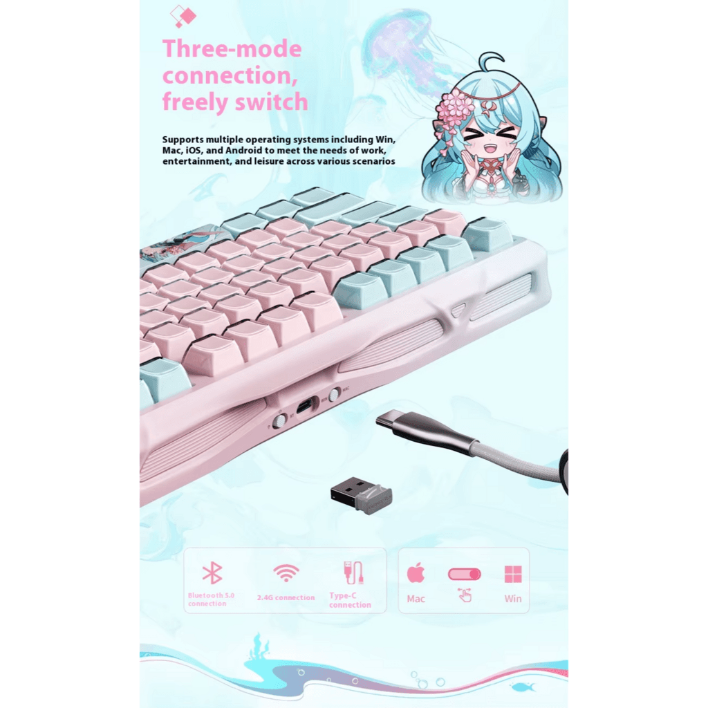 Gravastar K1 Lite Sakura Atlantis Wireless Mechanical Gaming Keyboard Pink & Blue 5