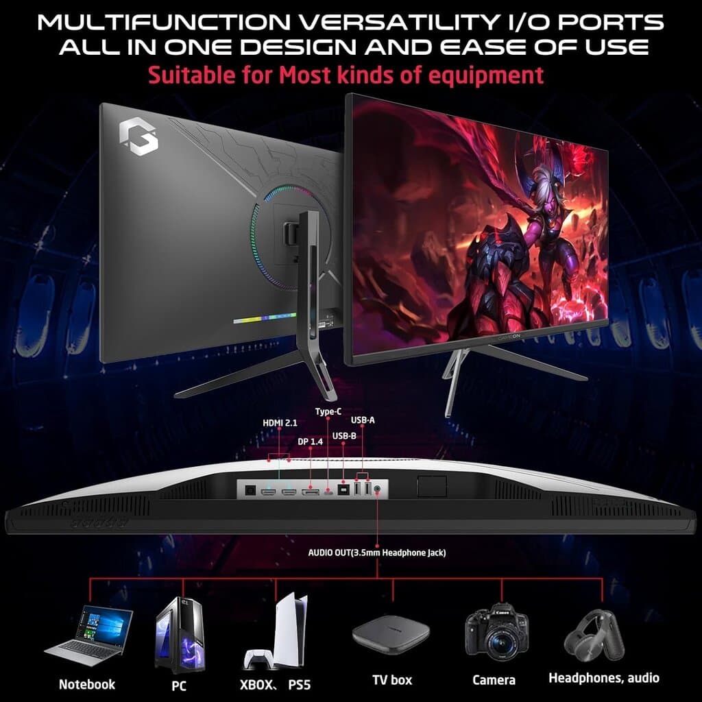 GAMEON GOP32UHD144IPS Premium Series, Black Gaming Monitor 32 inch, 3840x2160p 4K UHD Fast IPS Panel, 144Hz, 0.5ms, HDMI 2.1 Supports HDR, PS5 3