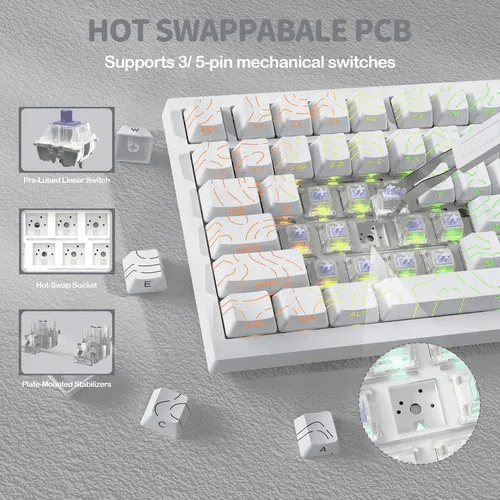 ATTACK SHARK X820Ultra Tri-mode Gasket Mechanical Keyboard-White contour shark switch 3