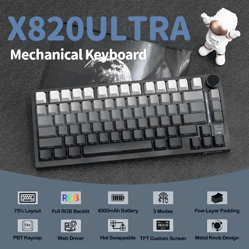 ATTACK SHARK X820Ultra Tri-mode Gasket Mechanical Keyboard-moon night shark switch 5