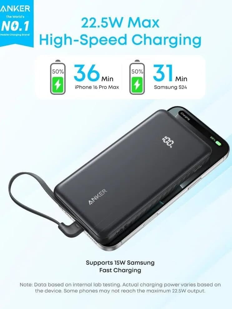 Anker Zolo Power Bank 20000mAh – 22.5W Fast Charging (Black, Type-C Cable Included) 4