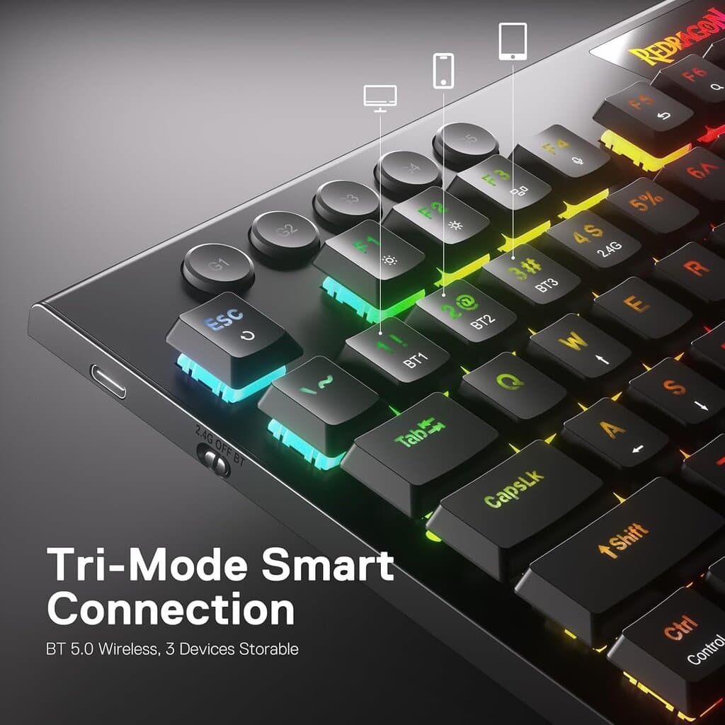 Redragon Mechanical Horus Pro Wireless Gaming Keyboard 3 modes 3