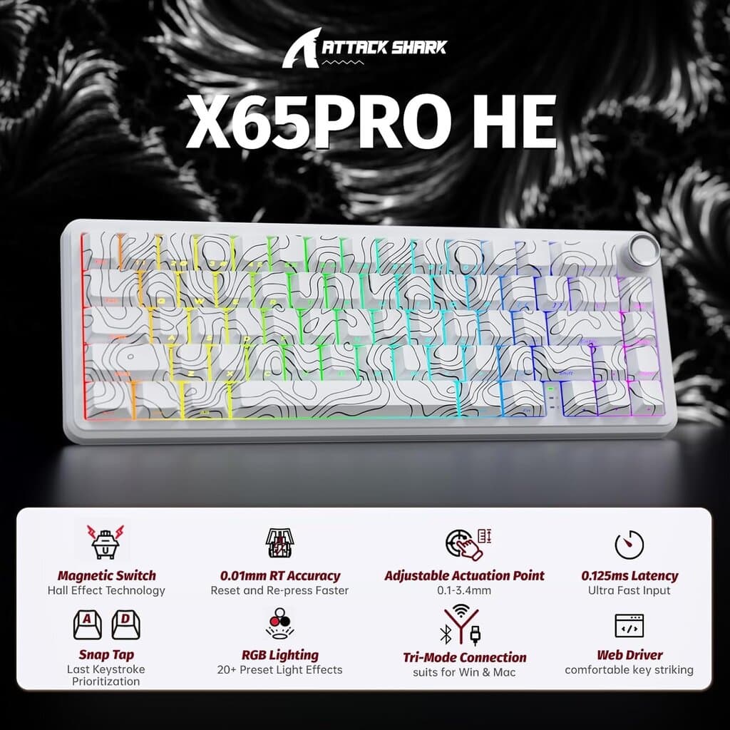 ATTACK SHARK X65PRO HE Rapid Trigger Wireless Gaming Keyboard white contour line 2