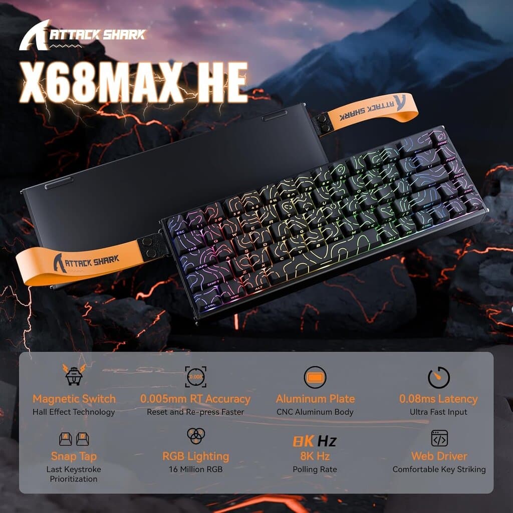 Attack Shark X68MAX HE Magnetic Aluminum Keyboard 60% Wired - Black Contour 2