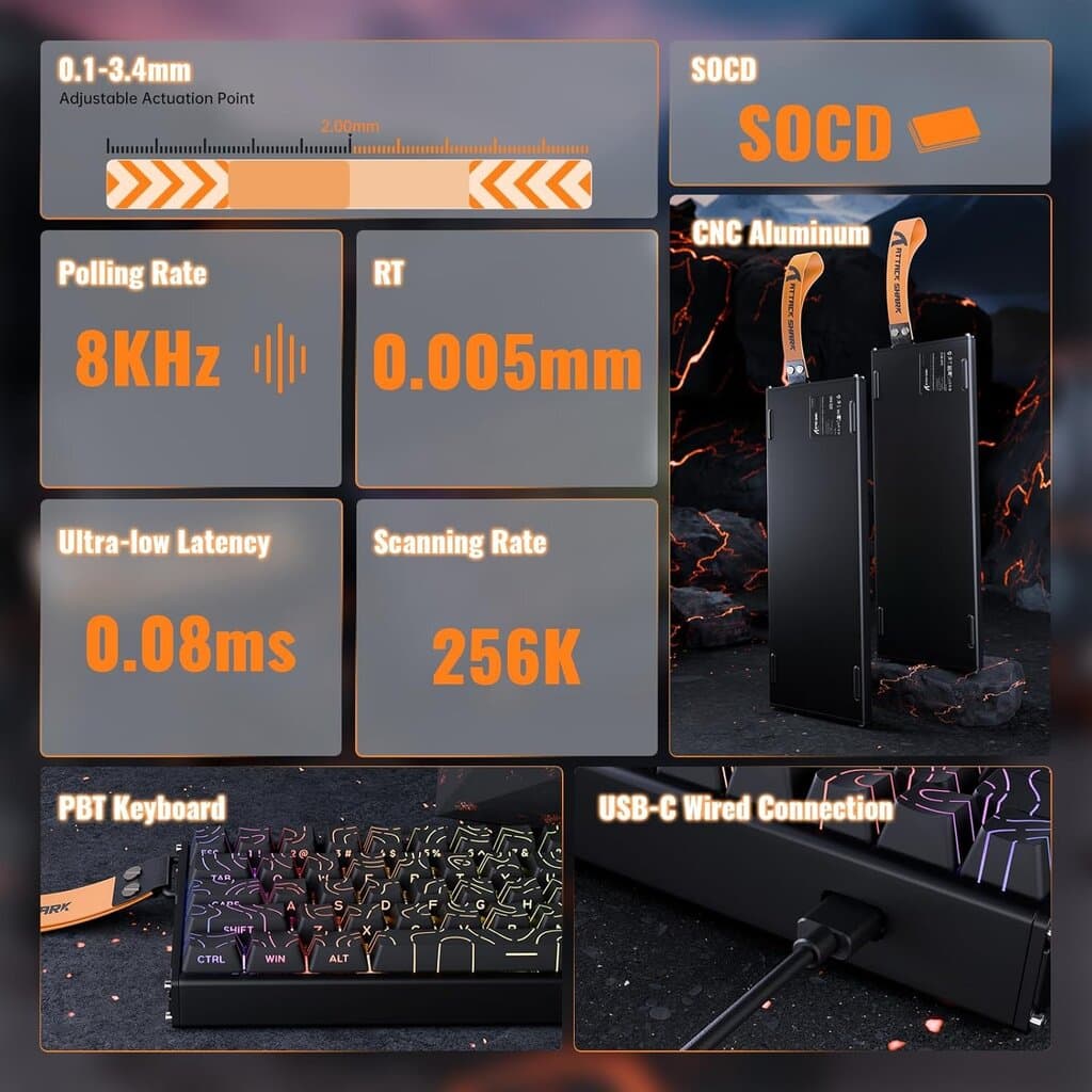 Attack Shark X68MAX HE Magnetic Aluminum Keyboard 60% Wired - Black Contour 4