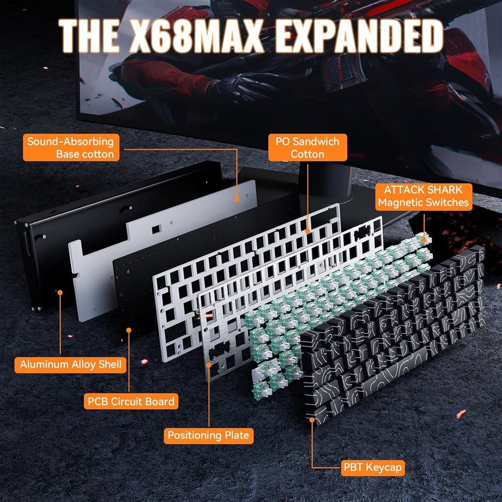 Attack Shark X68MAX HE Magnetic Aluminum Keyboard 60% Wired - Black Contour 9