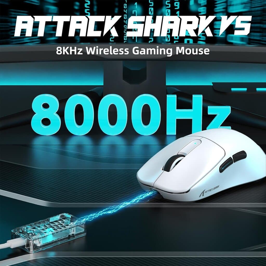 ATTACK SHARK V5 Ultra-Light Tri-Mode Wireless Gaming Mouse – White (42,000 DPI / 8000Hz) 2
