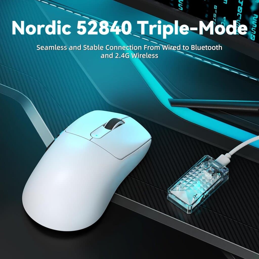 ATTACK SHARK V5 Ultra-Light Tri-Mode Wireless Gaming Mouse – White (42,000 DPI / 8000Hz) 6
