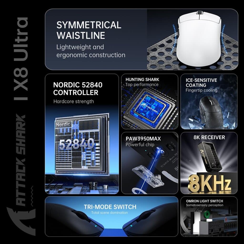ATTACK SHARK X8 Ultra Tri-mode Wireless Gaming Mouse – White 5