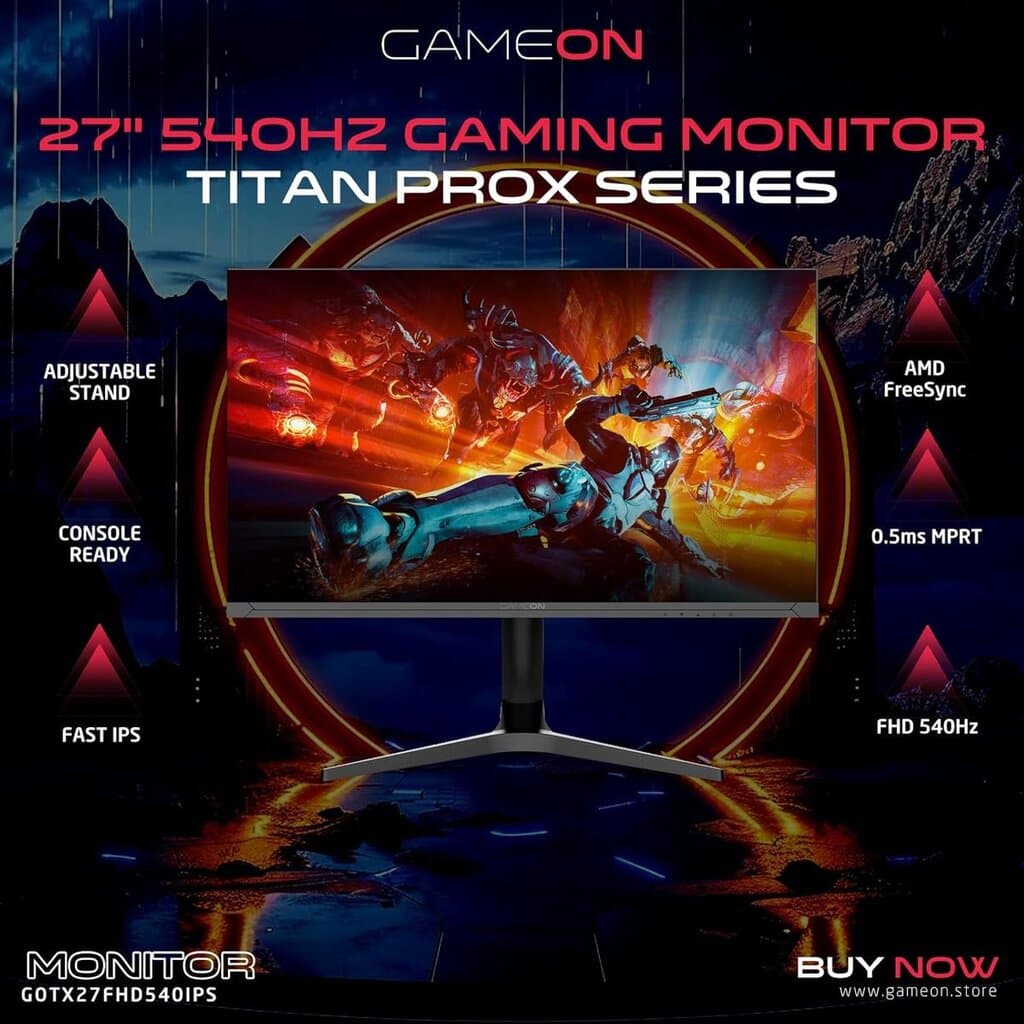 GameOn Titan Pro X Series 27" FHD Gaming Monitor, 540Hz, 0.5ms 4