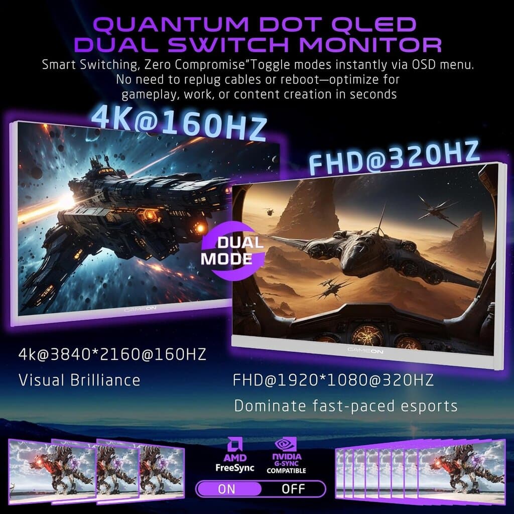 GameOn GOSX27B 27" 4K Gaming Monitor, 160Hz (320Hz FHD Mode), Black 3