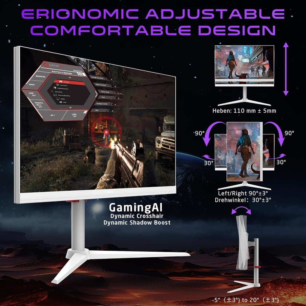 GameOn GOSX27B 27" 4K Gaming Monitor, 160Hz (320Hz FHD Mode), Black 4