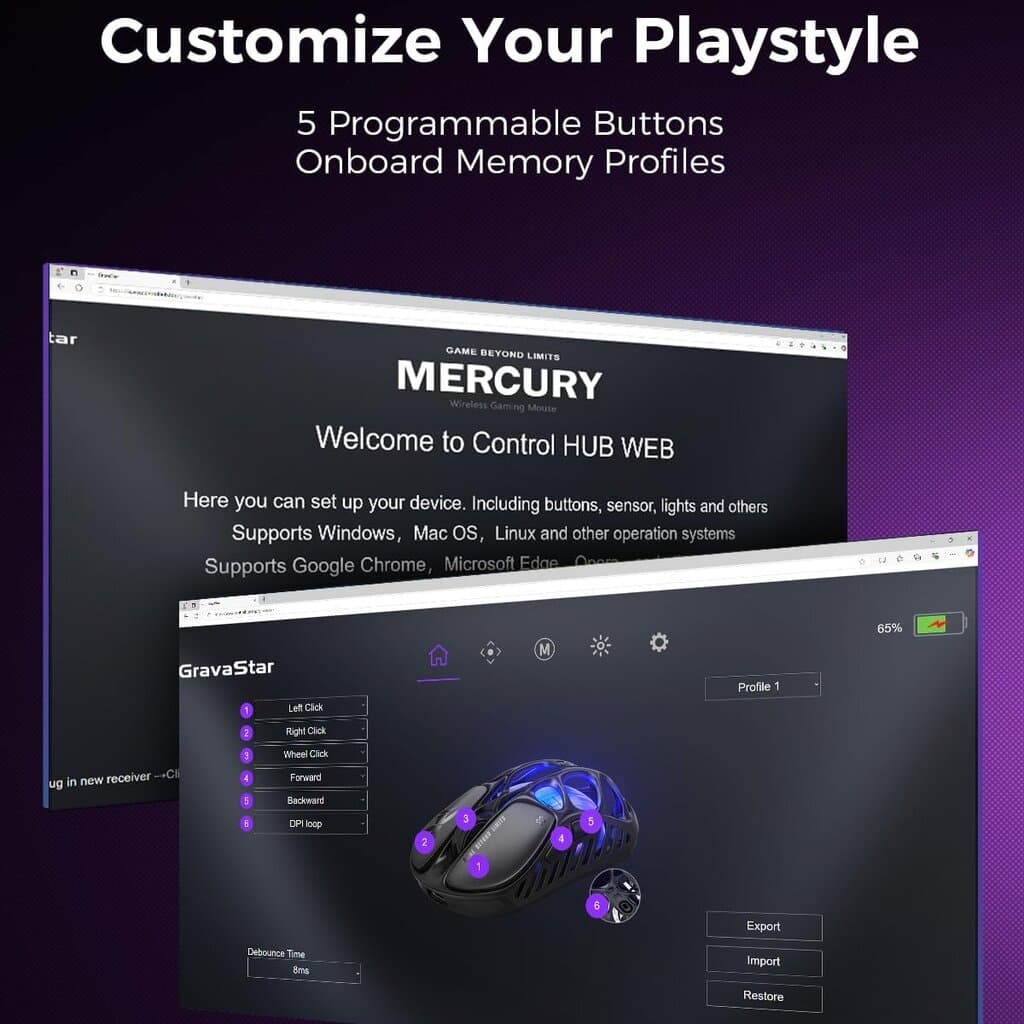 GravaStar Mercury X Pro 8Khz Wireless Gaming Mouse (Black) 5