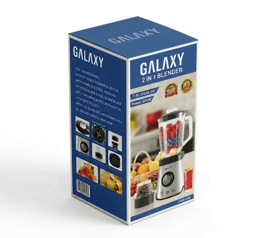 Galaxy Blender & Grinder 2-in-1 600W – 1.5L Glass Jar Stainless Steel 2
