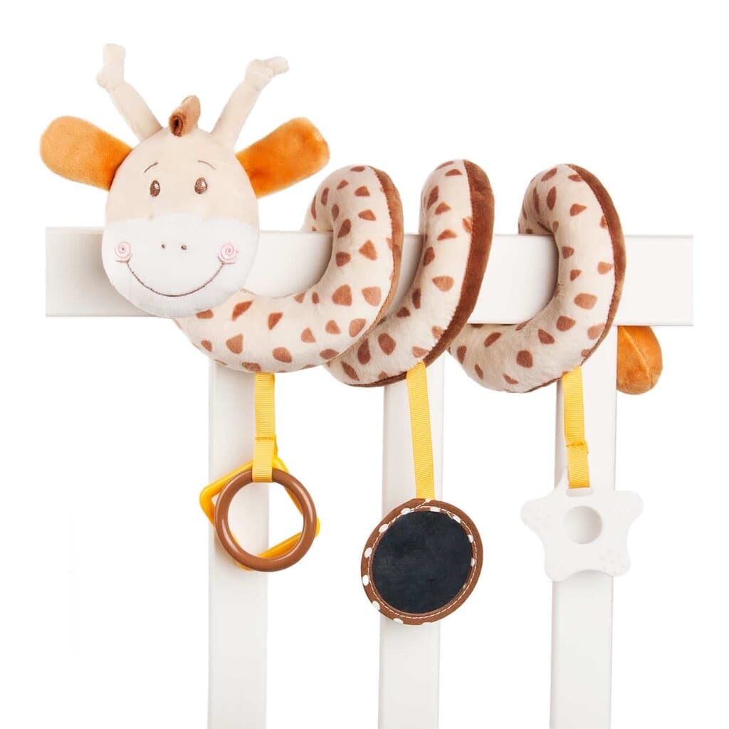 Uncle Heck 28cm Baby Spiral Giraffe Plush Toy - Beige - Developmental Stroller & Cot Accessory 1