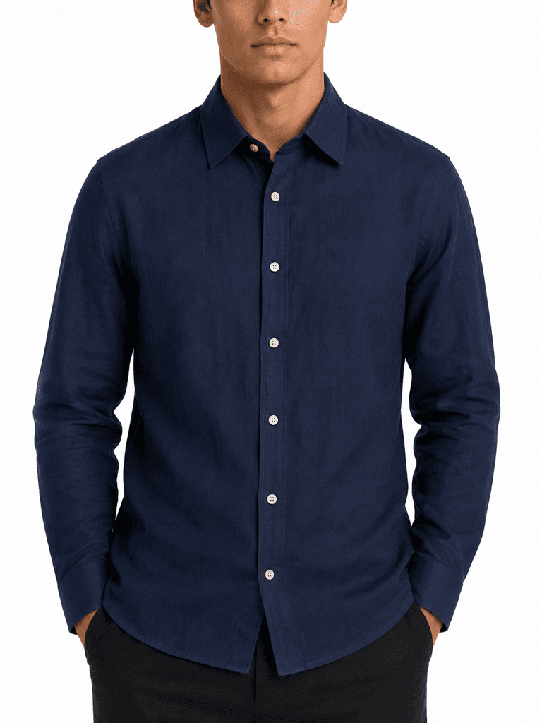 Loro Piana Master Quality Men's Crinkle Fabric Casual Shirt - Navy Blue (XL) 1