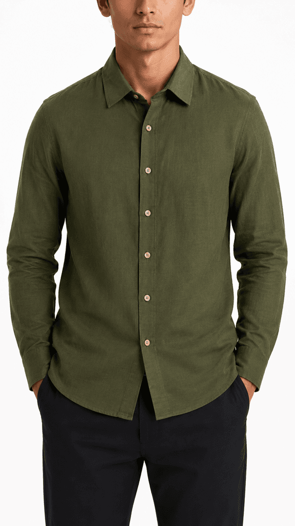 Loro Piana Master Quality Men's Crinkle Fabric Casual Shirt - Dark Green (XL) 1