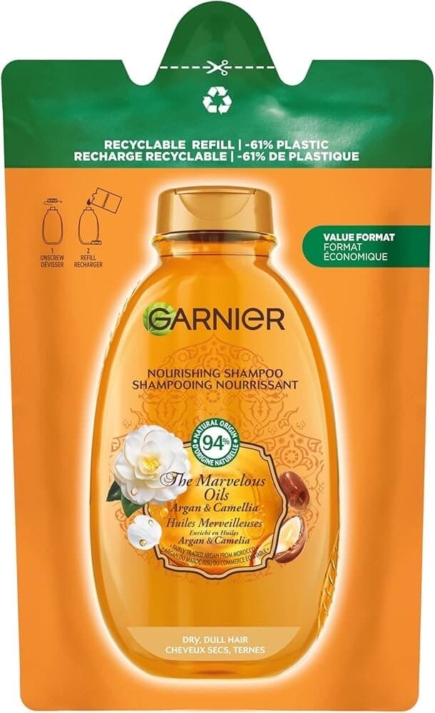 Garnier Ultra Wonderful Oils Argan & Camellia Sulfate-Free Shampoo Eco Refill 250ml 1