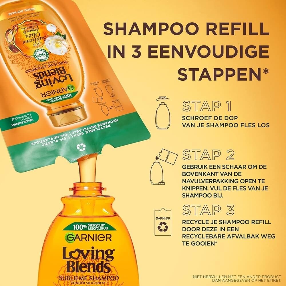 Garnier Ultra Wonderful Oils Argan & Camellia Sulfate-Free Shampoo Eco Refill 250ml 3