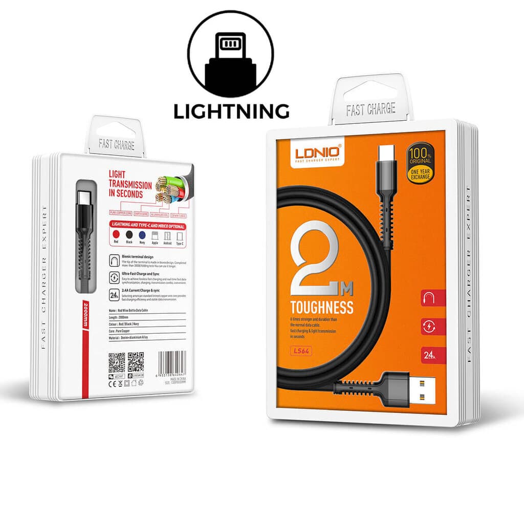LDNIO USB to Lightning iPhone Cable 2.4A 2M 1