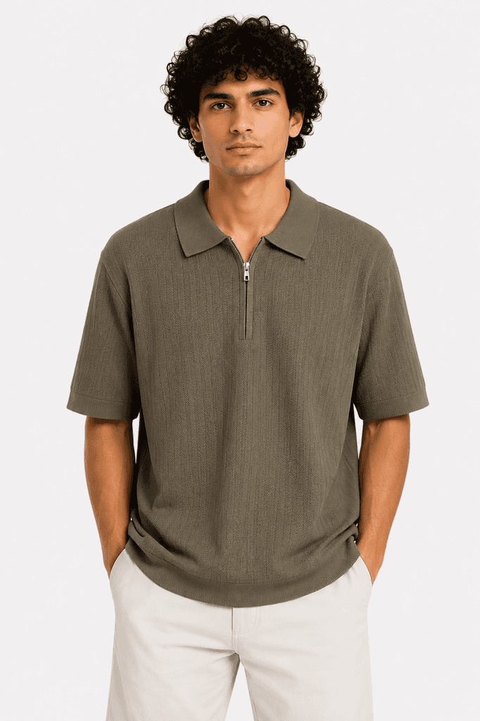 Zara Men's Premium 100% Cotton Classic Crewneck Casual T-Shirt - Khaki (XL) 1