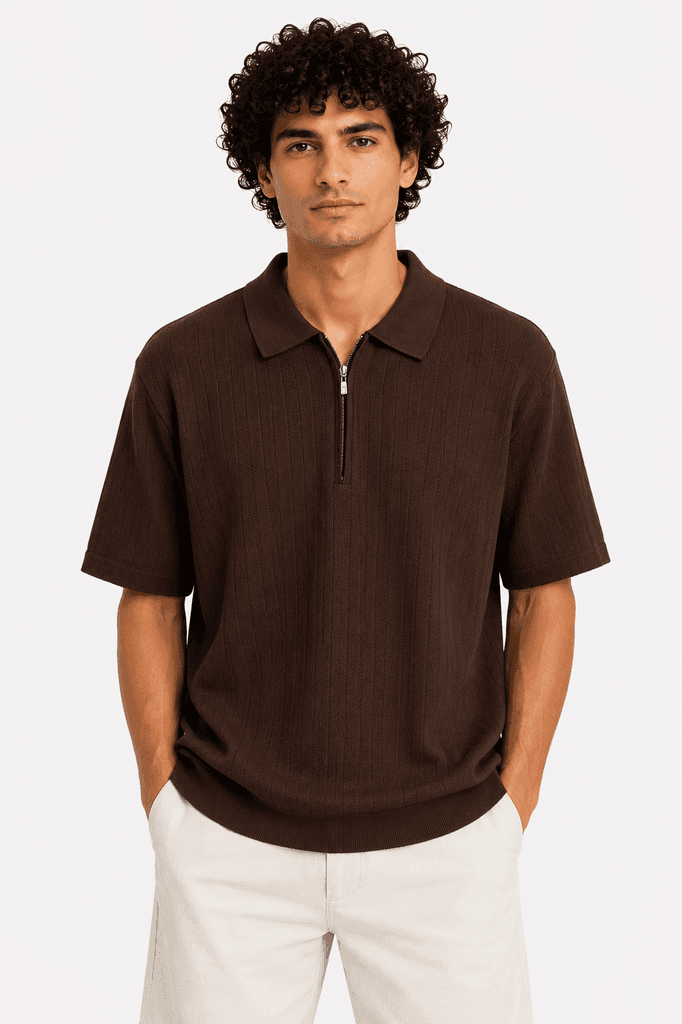 Zara Men's Premium 100% Cotton Classic Crewneck Casual T-Shirt - Dark Brown (XL) 1