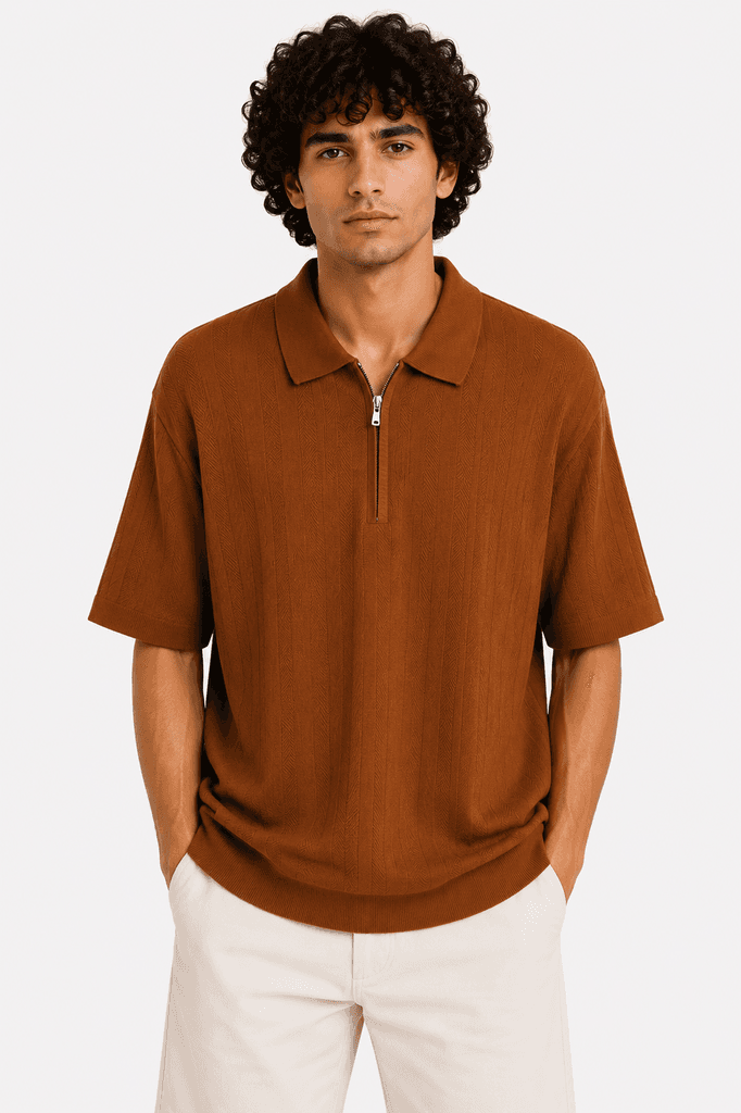 Zara Men's Premium 100% Cotton Classic Crewneck Casual T-Shirt - Rust Orange (XL) 1