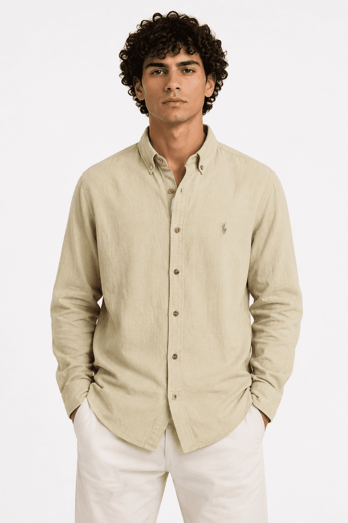 Polo Men's Premium Cotton Shirt - Light Brown (S) 1
