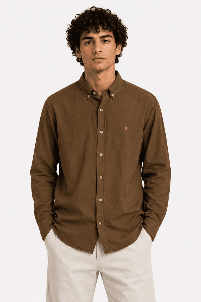 Polo Men's Premium Cotton Shirt - Dark Brown (S) 1