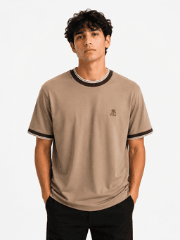 تي شيرت Brunello Cucinelli الرجالي المميز من القطن - بني فاتح - مقاس XL — photo 1