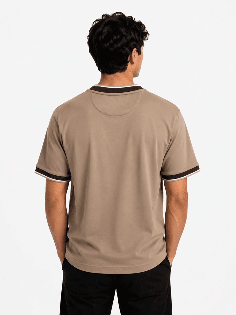 تي شيرت Brunello Cucinelli الرجالي المميز من القطن - بني فاتح - مقاس XL — photo 2