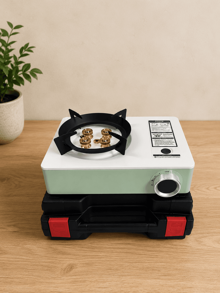 Medium Portable Camping Stove with Carry Case & Dual Gas Compatibility - Light Green (M) 1