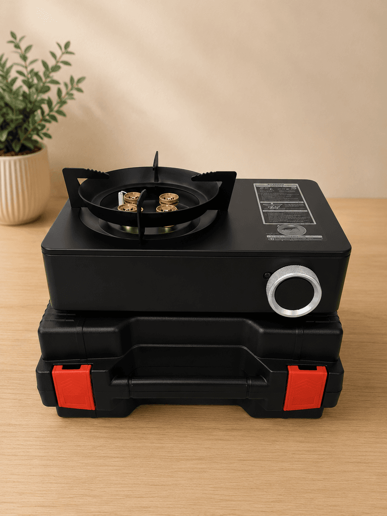 Medium Portable Camping Stove with Carry Case & Dual Gas Compatibility - Black (M) 1