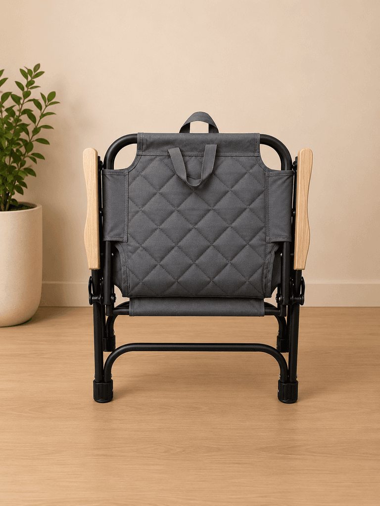 Portable Folding Camping Chair with Wooden Armrests - Dark Gray (Size M) 3