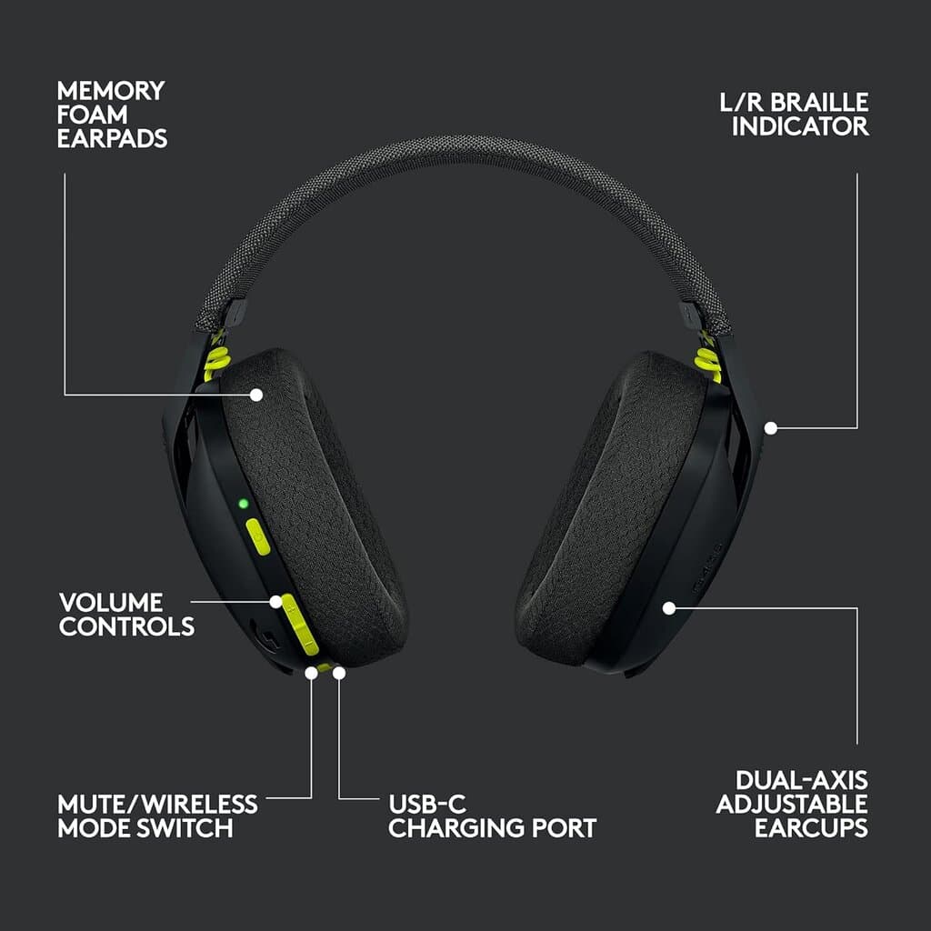 Logitech G435 Lightspeed Wireless Gaming Headset (Black) 9