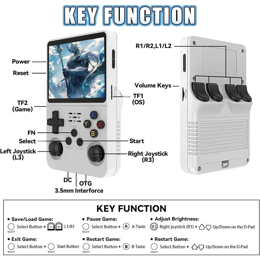 Retro Handheld Game Console 64G - R36S (White) 2