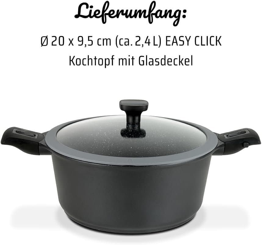 GSW Easy Click Cooking Pot with Glass Lid & Removable Handles 20 cm 1
