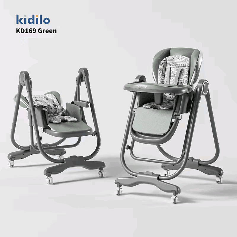 KIDILO KD169 هو كرسي طعام متعدد الاستخدامات يجمع بين وظائف كرسي الطعام والأرجوحة في جهاز واحد،اخضر 1