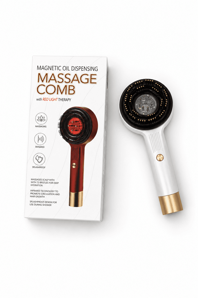 3-in-1 Red Light Therapy Hair Massage Comb with Magnetic Oil Dispenser - White 1