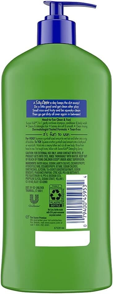 Suave 3In1 Shampoo Conditioner Body Wash Kids Silly Apple - 532ml — photo 3