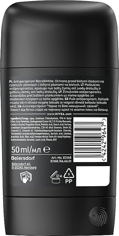 Nivea Men Black & White Invisible Fresh 48H Antiperspirant Stick - 50ml — photo 2