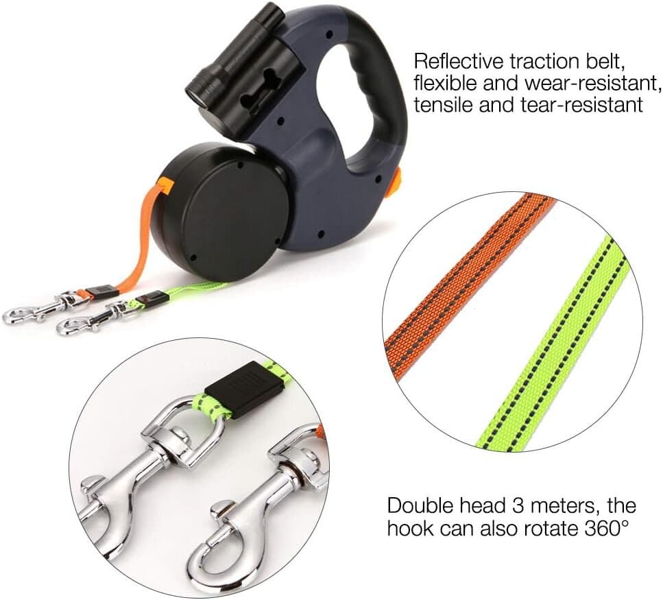 Double Retractable Leash - 3m 6