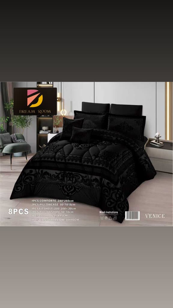 Dream Room Royal 8-Piece King Bedding Comforter Set - Black 1