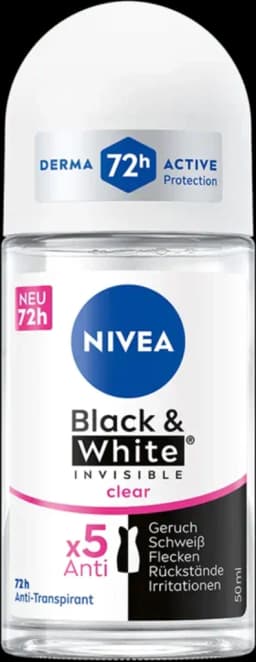 Nivea Invisible For Black & White Clear Roll-On Deodorant - 50ml — photo 1