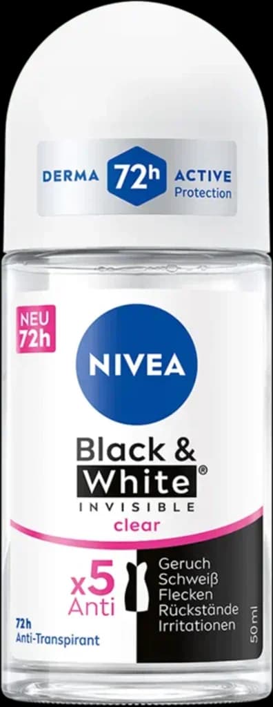Nivea Invisible For Black & White Clear Roll-On Deodorant - 50ml