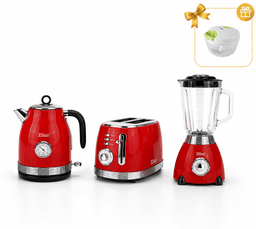 Zilan 3-Piece Retro Kitchen Set Red (Kettle, Blender, Toaster) + Gift (Floria Manual Chopper) — photo 1