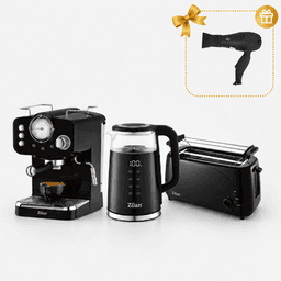 Zilan 3-Piece Kitchen Set Black (Espresso Machine, Kettle, Toaster) + Gift (Zilan Hair Dryer) — photo 1