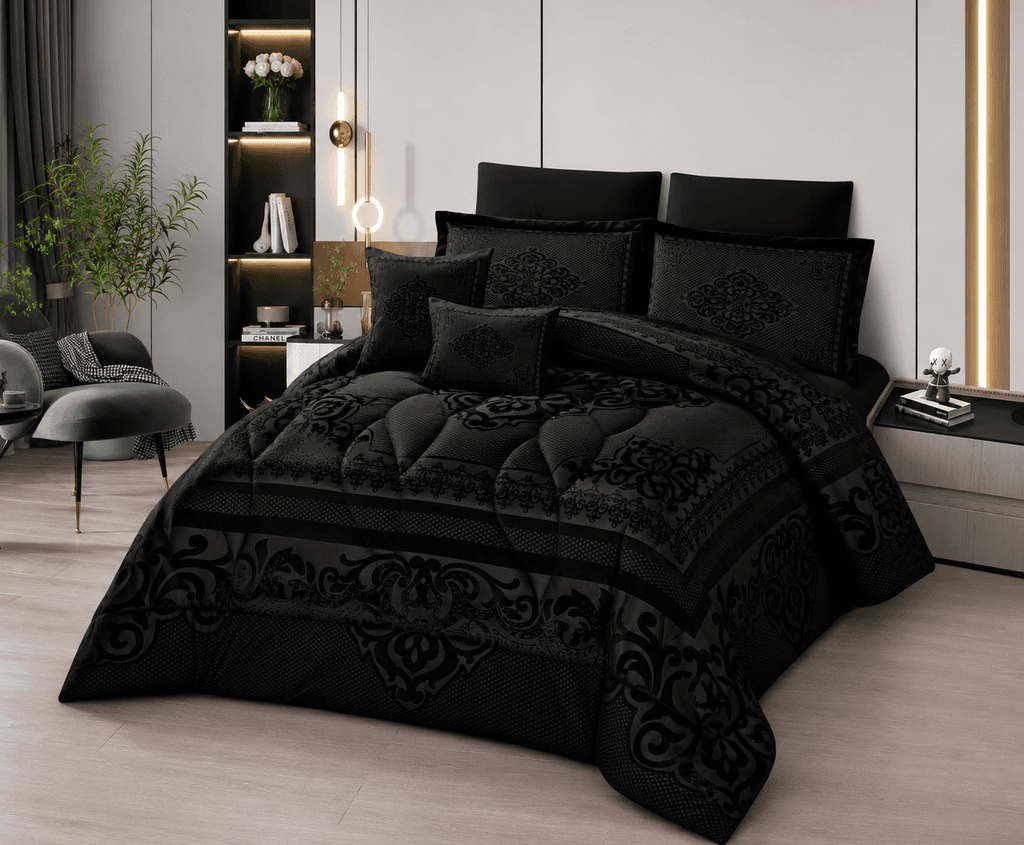 Dream Room Royal King Size Comforter Set in Black - Luxury 8-Piece Bedding Collection